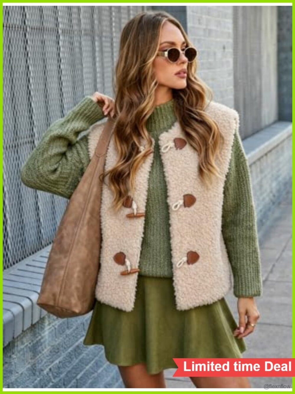 Sleeveless Fuzzy Fleece Vest Sherpa Jacket Women's Warm Toggle Button - Picture 2 of 6